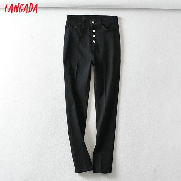 

tangada women denim black skinny jeans pants stretch zipper 2020 fashion female basic high waist pants trousers 6a121, Blue
