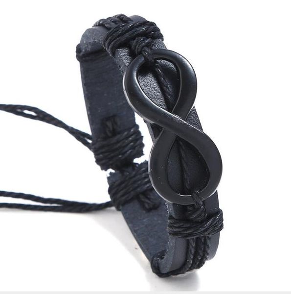 

100% leather bracelet number 8 black infinity charm men bracelet alloy charms bracelet jewelry party fine jewelry leather for unisex, Golden;silver