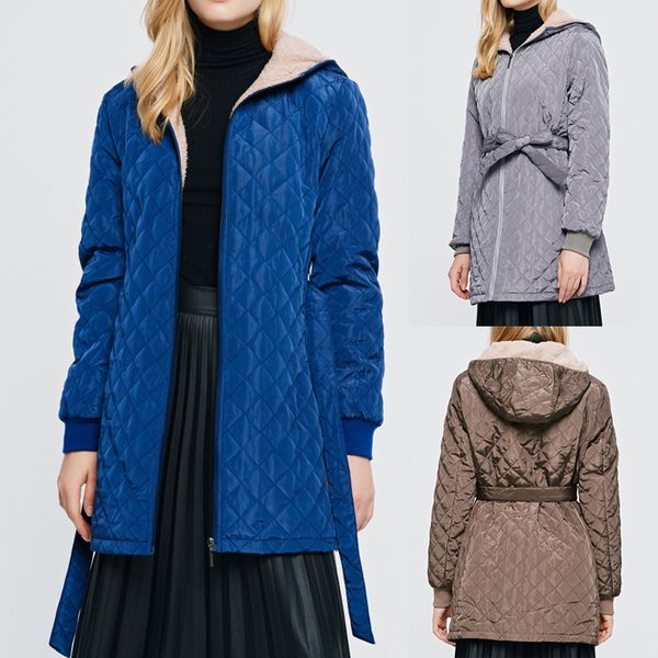 

warm belt down jacket 2019 autumn fashion new hooded parkas coat female winter streetwear solid thin slim jacket women clothing, Black