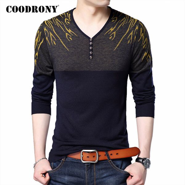 

men's sweaters coodrony sweater men spring autumn streetwear fashion button v-neck pull homme cotton wool pullover knitwear c1049, White;black