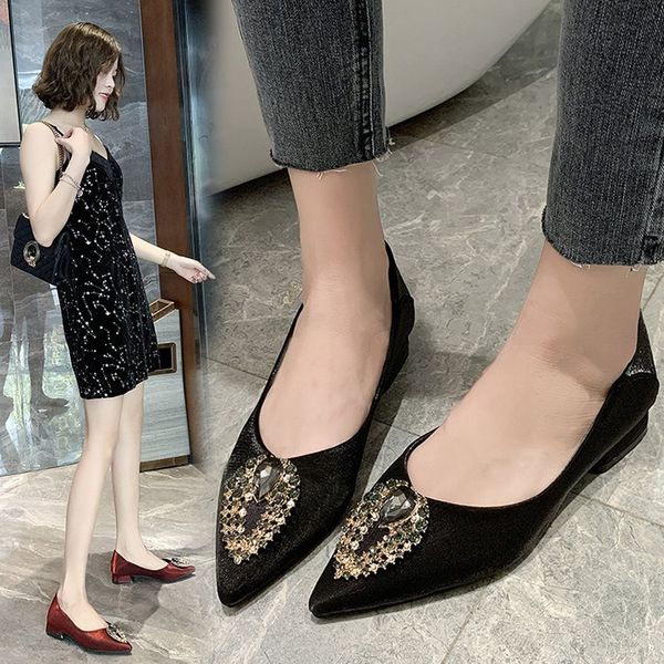 

women's pointed-toe double purpose shoes women's 2020 new style spring online celebrity versatile low-cut low documentary shoes, Black