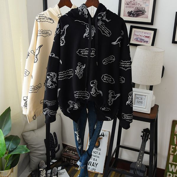 

hooded sweatshirts women winter fleeced warm hoodies quality cartoon casual hoodies pullovers thick fleece coats outerwears, Black