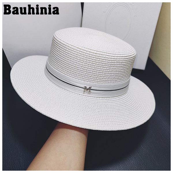 

bauhinia flat hat elegant fashion ribbon m standard straw hat summer visor caps ladies sun beach hats, Blue;gray