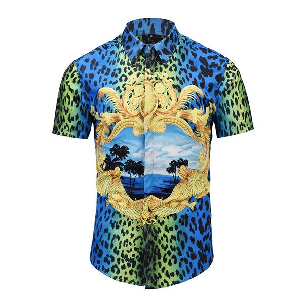 

true reveler summer design men short sleeve shirts fashion leopard print blouse party club dress shirts man casual, White;black