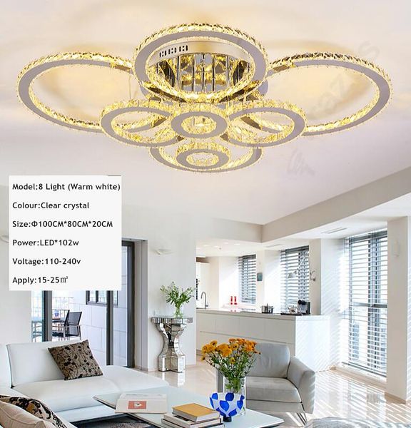 2018 Modern Led Crystal Ceiling Lights Round Ceiling Chandeliers 4 6 8 Rings For Living Room Indoor Lighting Fixture Clear Amber Crystal From