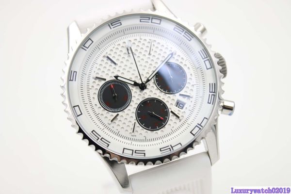 

luxury swiss brand watches quartz chronograph white ceramic bezel steel special edition mens cassic wristwatch rubber strap, Slivery;brown