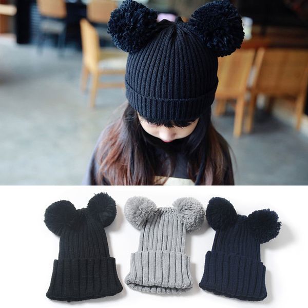 

winter hats for kid knit beanie baby hat children fur pom pom hats for girls boys crochet cute toddler kids warm cap hot, Yellow