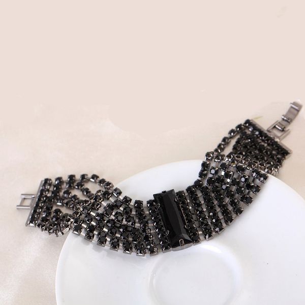 

brand designer new sell charming bride wedding crystal jewelry shiny rhinestone wide bracelet for women 2016 wholesale b024, Black