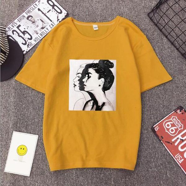 

new fashion t shirt woman spring summer girls print short sleeve o neck cotton spandex women slim fit soft women tshirt, White
