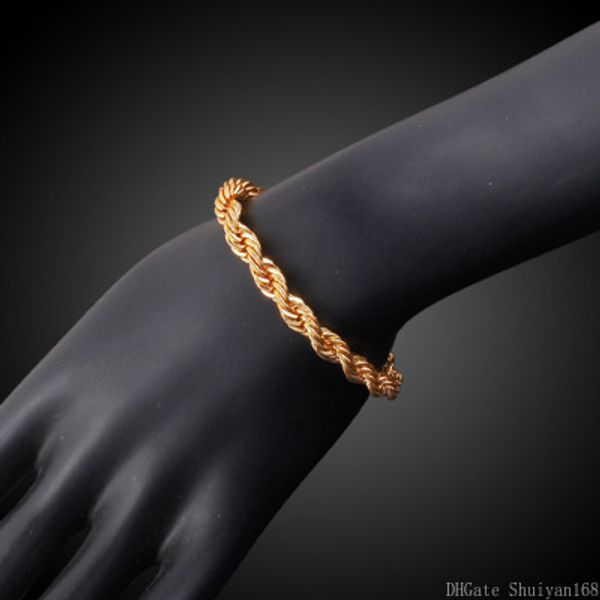 

18k gold plated twist rope chain bracelets 3mm 4mm hip hop link bangle for men women vintage statement bracelet jewelry christmas gift, Black