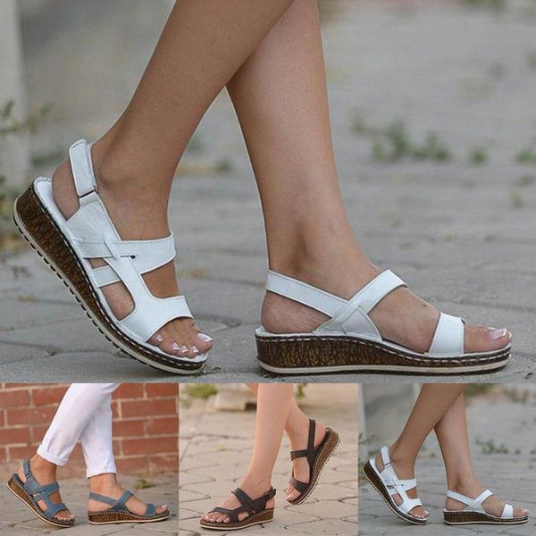 

summer women sandals gladiator ladies hollow out wedges buckle platform casual shoes female soft beach shoes zapatos de mujer, Black