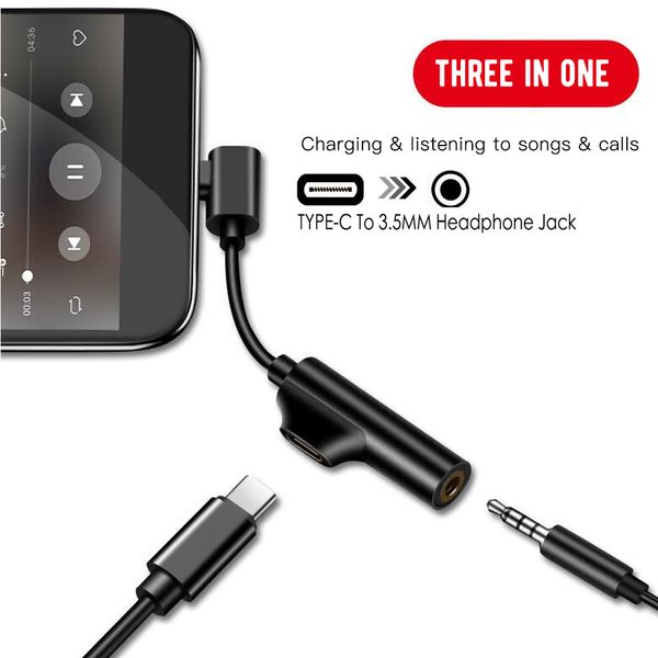 

2 in 1 type c adapter to 3.5mm headphone jack charging supports audio and charging usb type-c audio charging for type-c