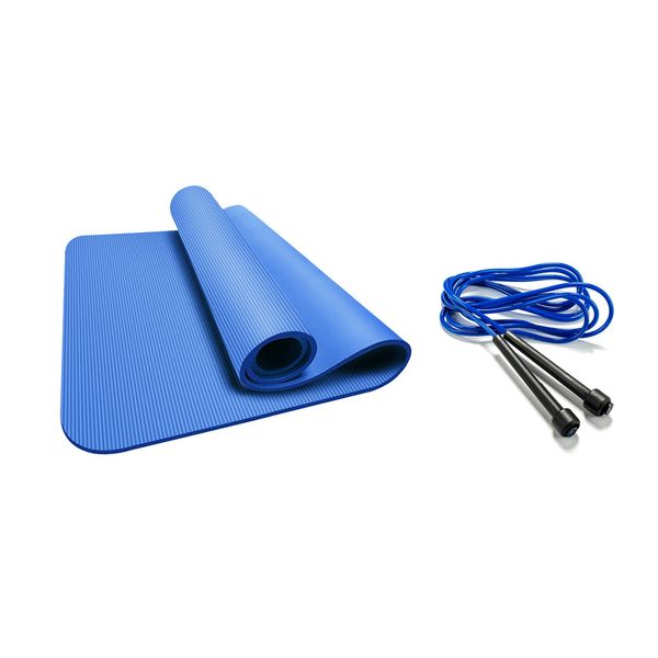 

yoga pilates mat fitness exercise dance women men blue & jump rope