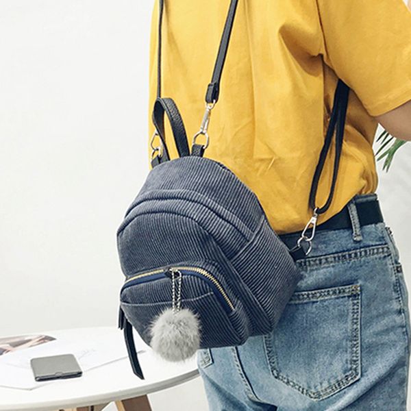 

школьная сумка для девочки старинные вельветовые однотонные дорожные рюкзаки полосатый помпон симпатичная сумка через плечо