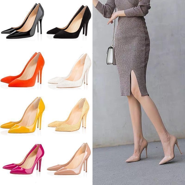 

2020 counter business office workers ladies red bottoms high heels european luxury womens shoes real leather sandals forma1dea#, Black