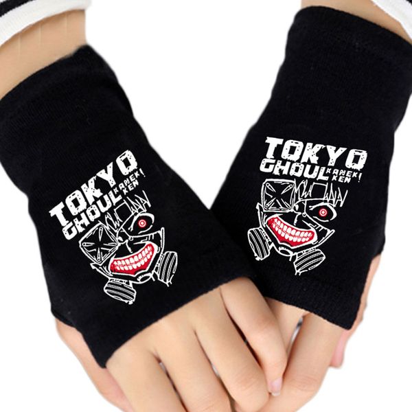 

anime tokyo ghoul winter warm cotton print gloves fingerless black glove couple men women mitten cosplay gifts, Blue;gray