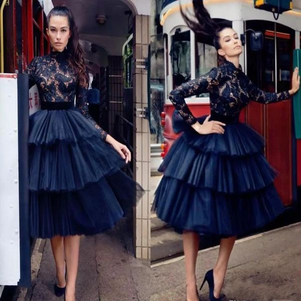 

темно-синие кружевные чайные коктейльные платья длиной до 2020 года с длинными рукавами holiday club homecoming вечернее платье арабская гот, Black