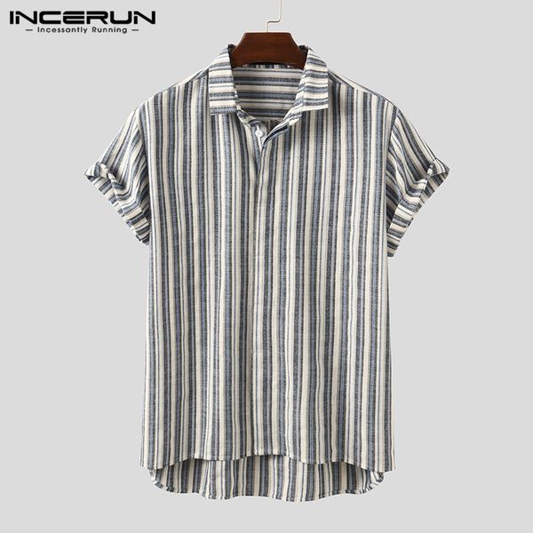 

incerun summer striped shirt men lapel 2020 vintage short sleeve casual harajuku streetwear camisa masculina 7, White;black