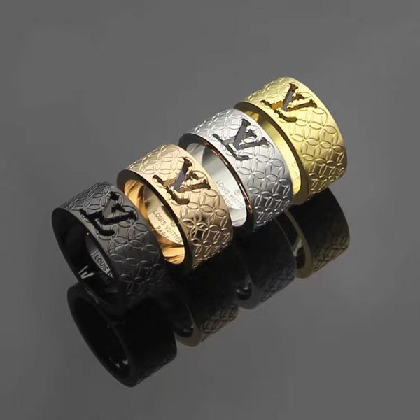 

luxury designer jewelry women rings hollow out letters diamond ring titanium steel silver rose gold 18k gold engagement rings for women