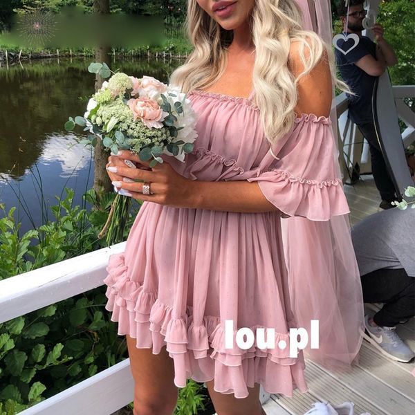 

элегантный сыпучие платья рюшами с плеча ремень лето розовое платье женщин вскользь шифон плиссированные голубом платье отдыха вскользь коро, Black;gray