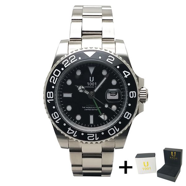 

u 1001brand ceramic bezel mens watch 2813 mechanical luxury automatic movement watch sports self-wind fashion watches wristwatch, Slivery;brown