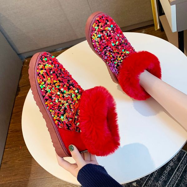 

fashion shiny bling snow boots women furry plus plush keep warm ankle boots ladies winter women shoes 4 colors nice, Black