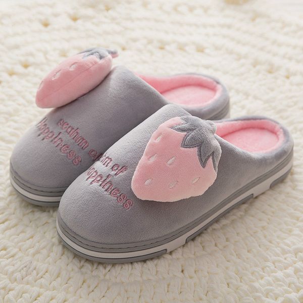 

winter women home slippers strawberry fashion warm shoes woman slip on flats female slides black pink plus size
