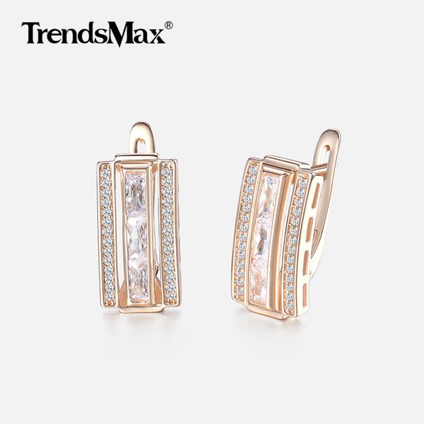 

rectangle paved cubic zirconia cz earrings for women 585 rose gold women's stud earrings fashion jewelry valentines gifts kge130, Golden;silver
