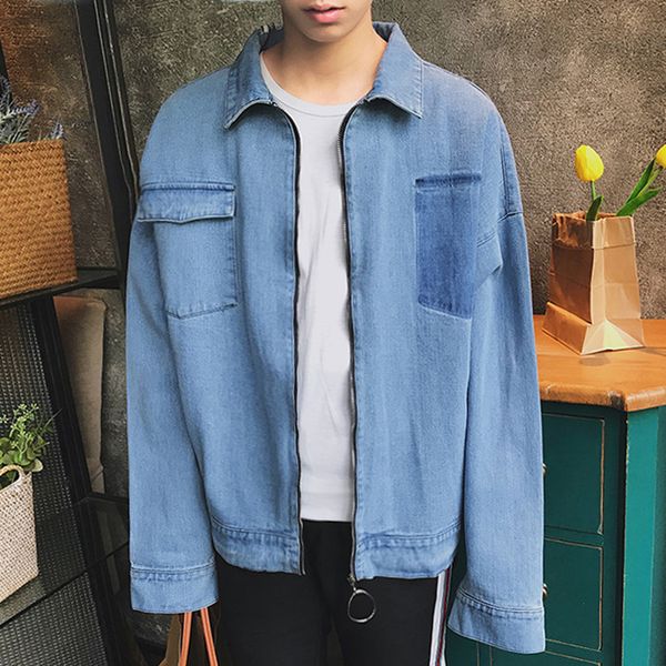 

zip denim jacket мужская мода повседневная синий черный джинсовой куртки мужские streetwear сыпучие hip hop bomber jacket men outwear m-2xl, Black;brown