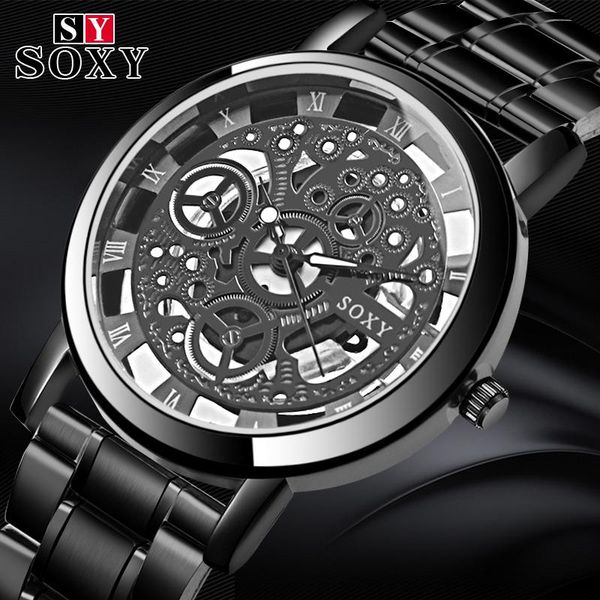 

soxy relogio masculino new brand wrist watch unique style men quartz watches fashion cool hollow gentle clock, Slivery;brown