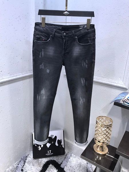 

20ss famous brand men's washed design casual black slim summer lightweight denim stretch denim skinny jeans pants straight leg trousers, Blue