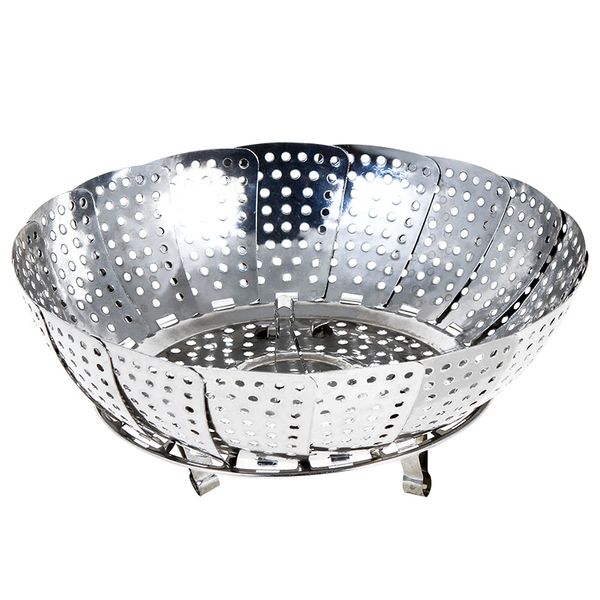 Caldaie per piatti pieghevoli in acciaio inox Cestino per alimenti Mesh Fornello a vapore per verdure Vaporiera Pannen espandibile Utensile da cucina S M L DH0479