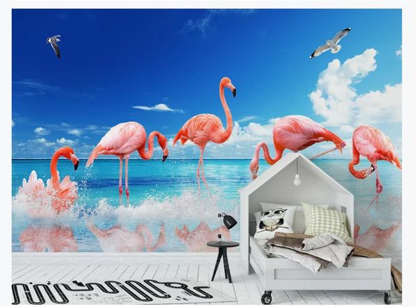 

custom p wallpaper for walls modern minimalist small fresh sea flamingo children's room background mural wallpaper for walls 3d