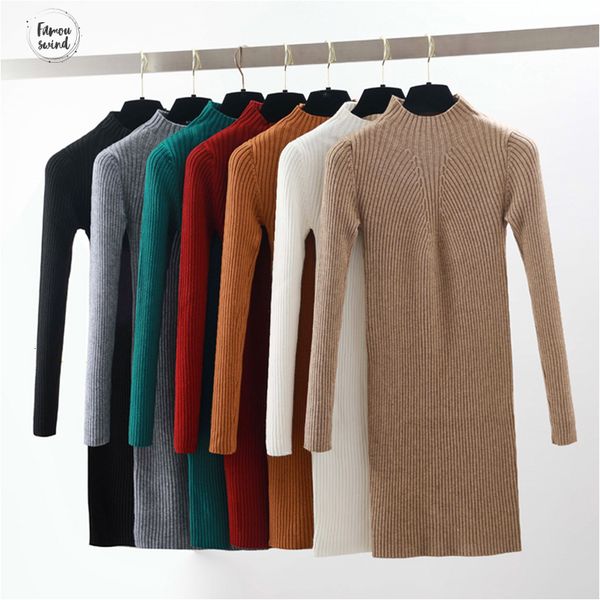 

autumn winter warm dress knitted women half high neck long sleeve pencil casual mini bodycon dress plus size, Black;gray