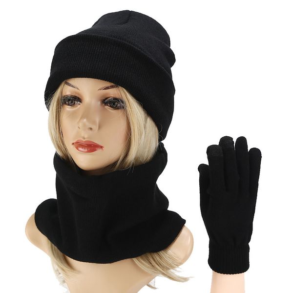 

2019 winter hat scarf gloves set for women men kitted thicken warm winter hat girl fashion soft female black color cap, Blue;gray