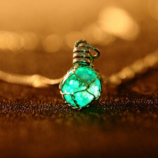 

glow in the dark light ball pendant necklace luminous crystal necklace for women jewelry silver color chain gift choker