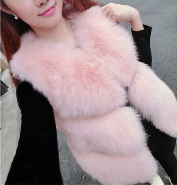 

fashion high imitation women multicolor faux fur vest short coat winter woman warm thick splice jackets waistcoat outwear, Black