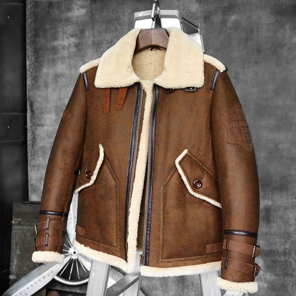 

mens b-3/b-6 sheepskin shearling bomber jacket brown color, Black
