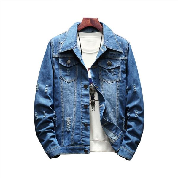 

men's jackets blue hole denim jacket men spring autumn fashion coats mens jean outwear male cowboy jacke streetwear, Black;brown