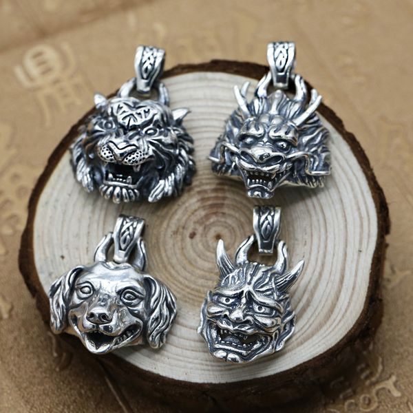 

925 sterling silver pendant tiger dragon dog hannya head vtinage thai silver zodiac tags pendants for men and women