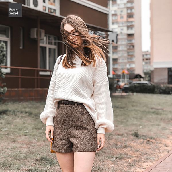 

зима женщины свитера осень крупногабаритные сгущает вязаная кашемир женщин свитер фонарь рукава алмазные основные пуловеры одежда женская, White;black