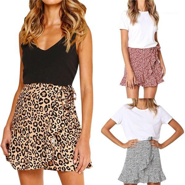 

summer skirts high waist ruffles evening print flared skirt casual party leopard beach mini skirt short womens chic retro, Black