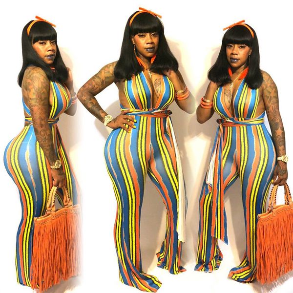 

женские сексуальные многофункциональные комбинезоны в полоску летний комбинезон с v-образным вырезом повседневная спинка rompers club wear n, Black;white