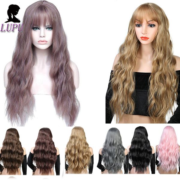 26 Long Blonde Purple Womens Wigs With Bangs Heat Resistant