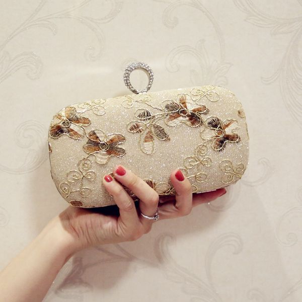 

new ring hook clutch fashion embroidered square bag business casual evening bag personalized banquet phone