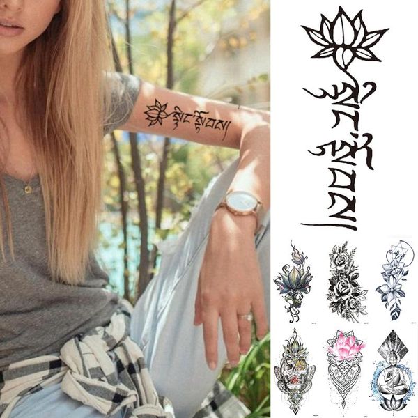 

waterproof temporary tattoo sticker moon rose mandala lotus flash tattoos lion flowers body art arm fake tatoo women men