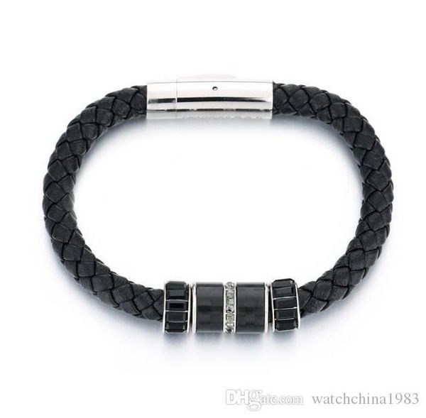 

316l titanium steel men magnetic buckle leather braid bracelet for man women bangle charm bracelet jewel, Black