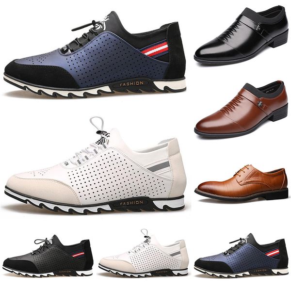 

2020 new designer men leather casual shoes black navy blue brown business fashion platform flat party mens trainers sneaker color18