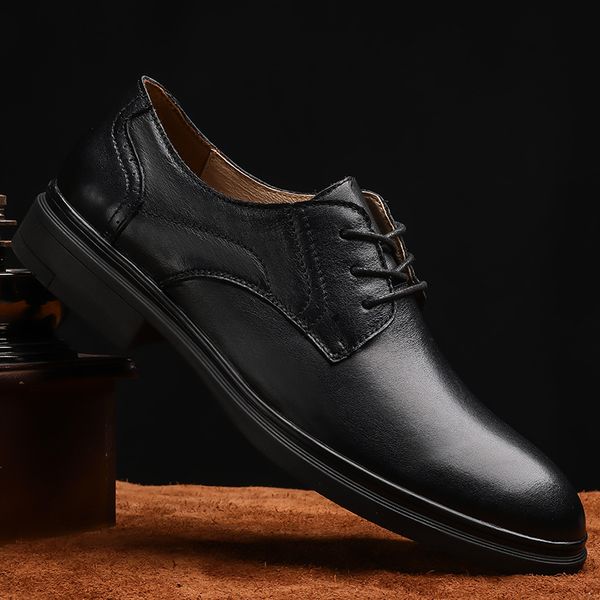 

genuine leather men oxford shoes lace up men dress business shoes buckle male wedding party big size 47 a4, Black