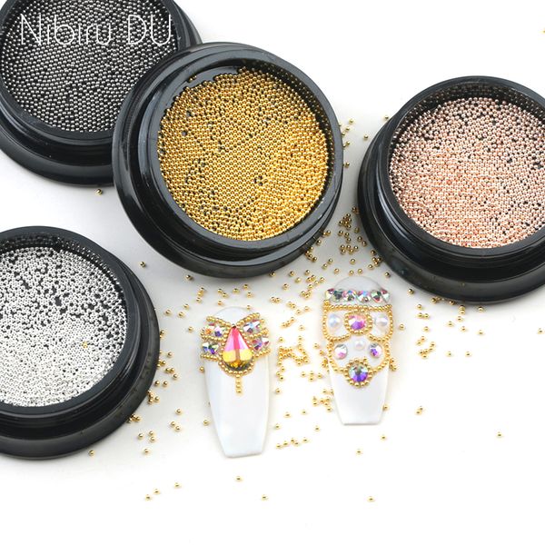 

3g nail art mini stainless steel metal bead grey rose gold small micro caviar nails beads 3d decorations, Silver;gold